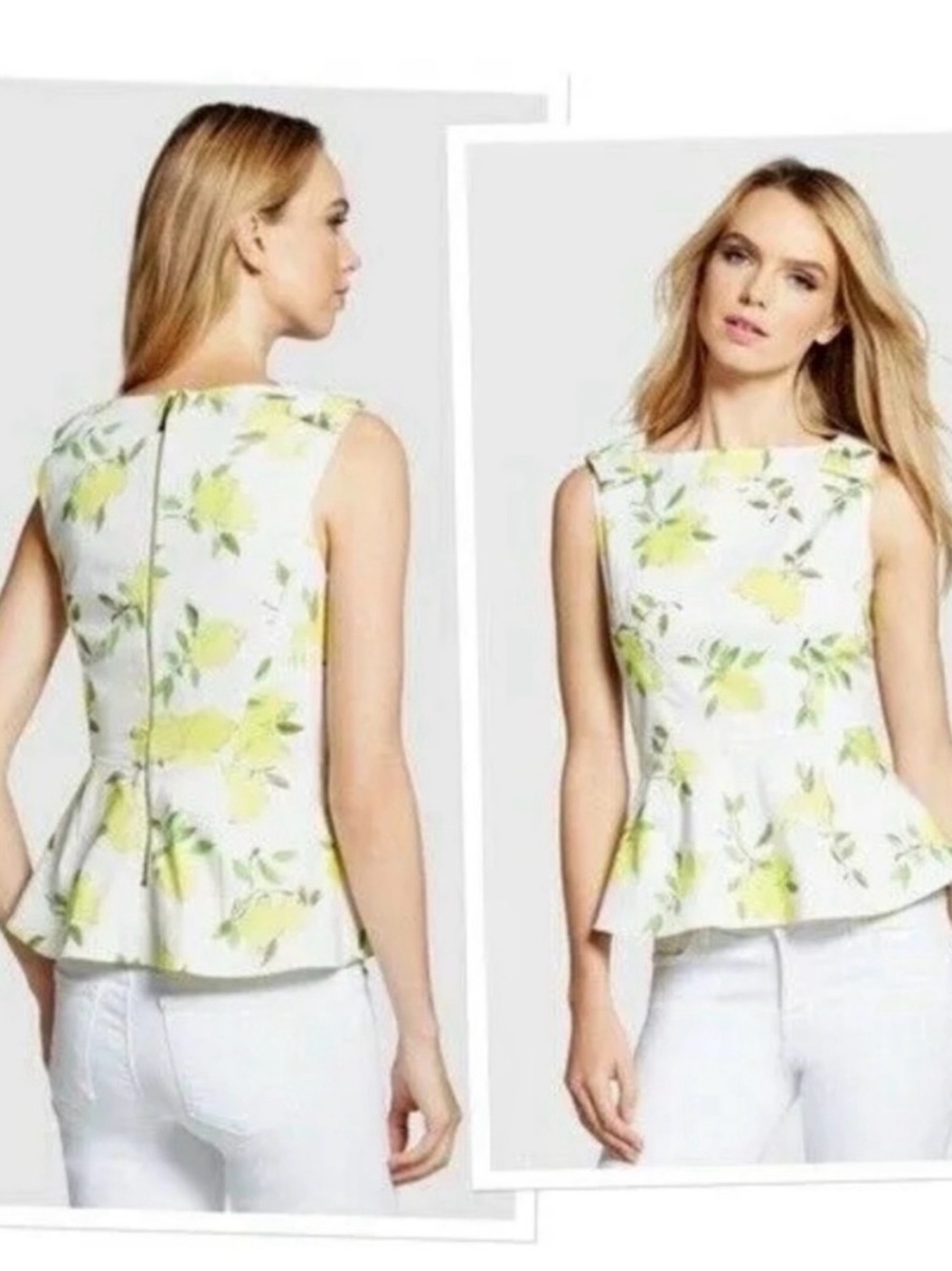 kate spade Thalia White Lemon Print Peplum Top